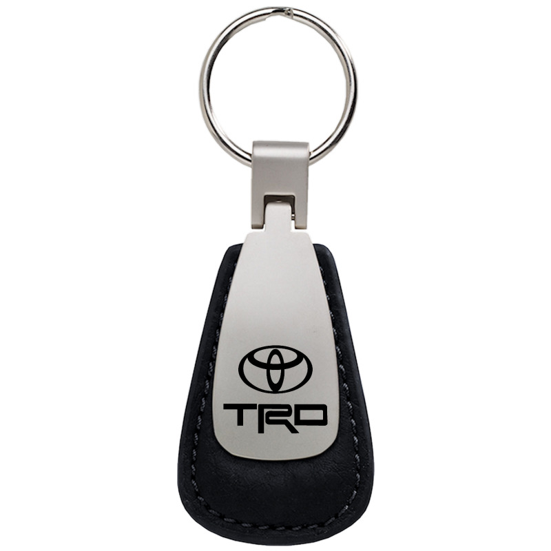 Toyota RAV4 Black Leather Key Chain Metal Key Ring Fob Lanyard TRD