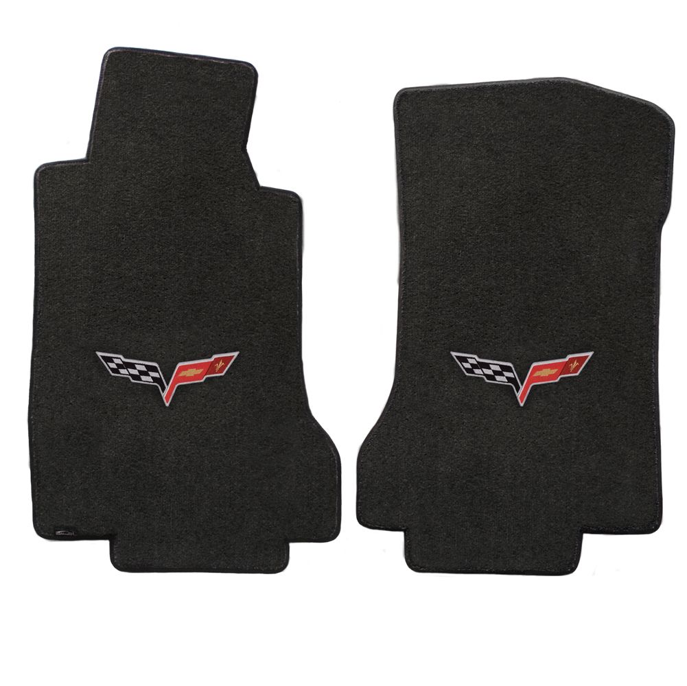 AFM Black Floor Mats For 2005-2007 Corvette – Embroidered Flag Logo – 3pc Set With Trunk Mat